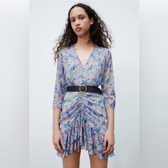 Zara dress. Floral chiffon shirred, ruffled bottom - Picture 1 of 8